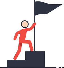 Red figure reaches summit with black flag