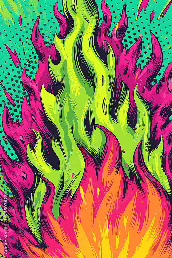 Poster vibrant abstract illustration of colorful flames with dynamic patterns and energetic background