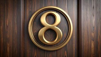 Fototapeta premium Gold Number 8 in Circle on Wood Door with Numerology Concept.