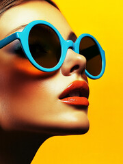 1960s woman in blue sunglasses