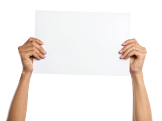 Empty hands hold blank white sheet of paper, ready for messages or creativity. This captures essence of expression and communication