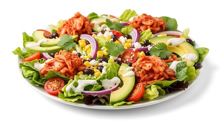 Colorful Mixed Greens Salad with Grilled Chicken and Avocado.