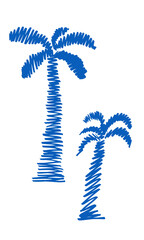 Doodle style palm trees vector illustration in blue