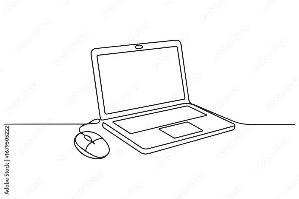 Aufkleber continuous line art of laptop computer simple single line outline vector drawing for digital concept