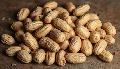 Pile of delicious shelled peanuts for snacks and healthy eating close up view