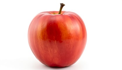 Stock photo of fresh red apple fruit with stem isolated on white background closeup