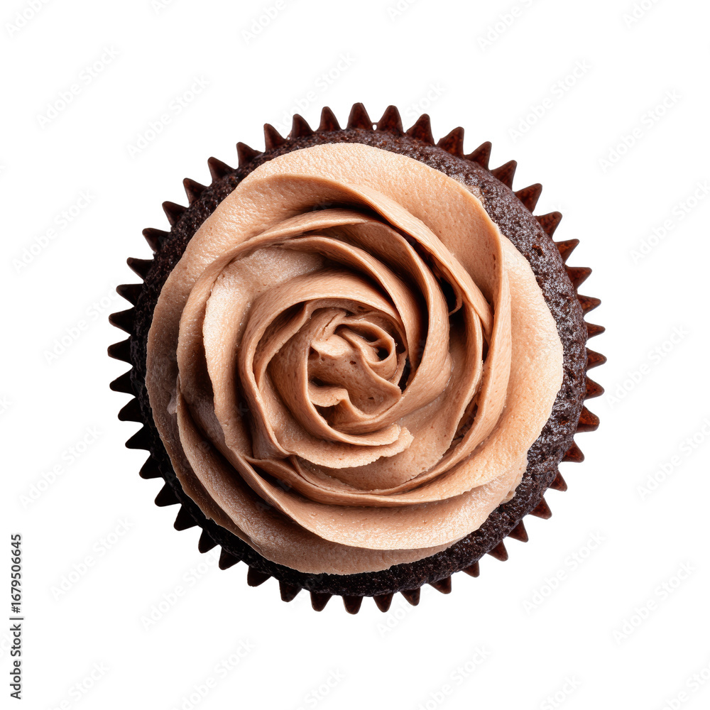 Poster Decadent cocoa cupcake adorned with a sophisticated swirl of buttercream icing presented with