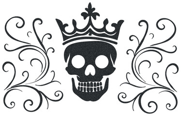 Skull with Crown and Floral Ornament 