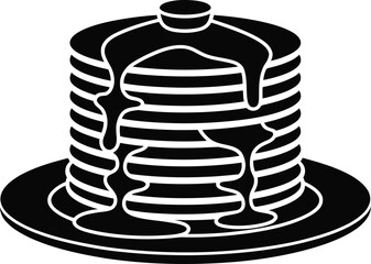 Stack of pancakes with syrup poured on top in a simple black and white illustration