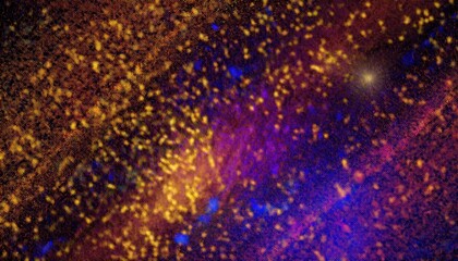 glowing cosmic dust explosion in vivid purple blue and golden particles creating abstract galactic background texture for design or digital art