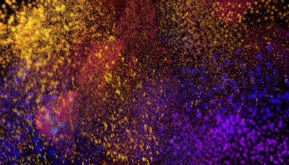 glowing cosmic dust explosion in vivid purple blue and golden particles creating abstract galactic background texture for design or digital art