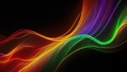 flowing multicolor light wave on black background with glowing neon energy lines for modern abstract background or digital texture