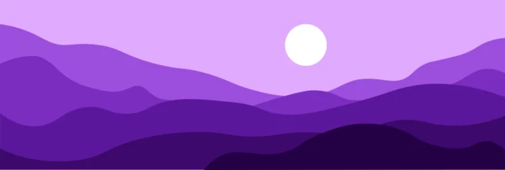 Selbstklebende Fototapeten Violett Abstract landscape poster. Nature wall decor contemporary art print, mid century mountain background. Vector illustration  © Hanna