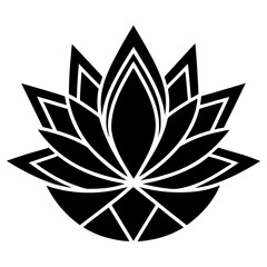 Lotus Geometry Black Silhouette Vector Illustration on White