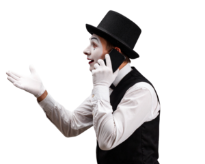 Transparent PNG Side View of Male Mime with Smartphone, Talking Gesture,