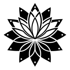 Lotus Geometry Black Silhouette Vector Illustration on White
