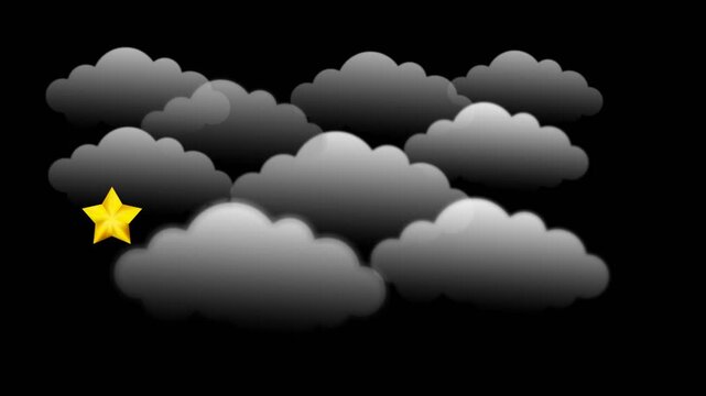draw golden seven star shine in cloud at night on black screen background
