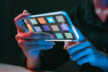 Education,learning with ai. smartphone with AI interface and multilingual educational apps. Modern technology concept for online learning, artificial intelligence, and mobile communication.