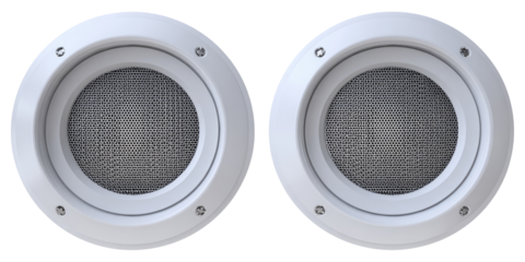 Two round, white, decorative vents.  A grid pattern is visible within each