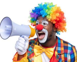 Transparent PNG Colorful Clown Shouting into Megaphone,