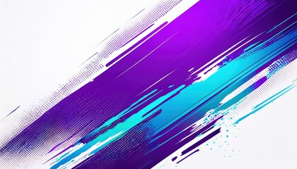 vibrant turquoise and violet paint streak splatter with halftone gradient on white background for dynamic digital design or creative texture