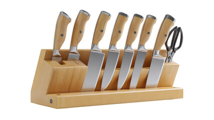Wooden knife block with a set of eight knives and shears