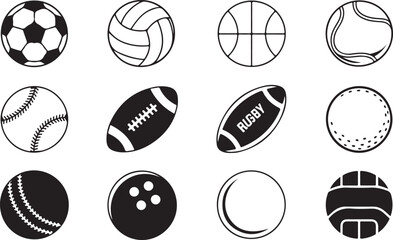 Sports Balls Collection Icon Set for Various Games and Athletic Activities Vector