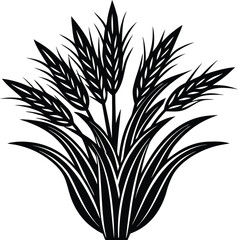 A stylized black silhouette of wheat with a simple design of a plant and stem