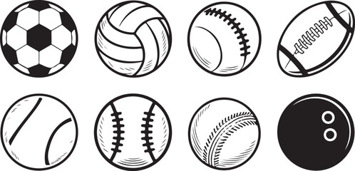 Collection of Various Sports Balls Vector Graphics for Athletic Competitions