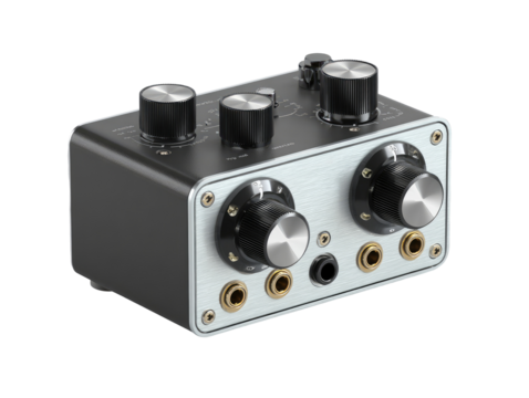 Gray audio interface with multiple controls