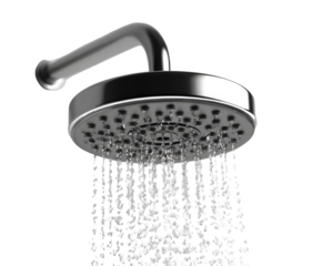 Chrome shower head spraying water