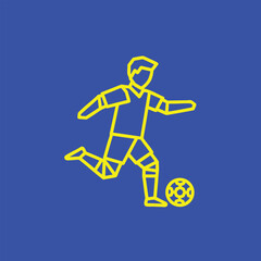 Obraz premium A stylized illustration of a soccer player in motion, kicking a ball on a vibrant blue background, perfect for sports themes