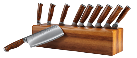 Wooden knife block with various knives