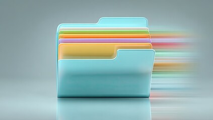 Light blue folder stack, colorful files, motion blur