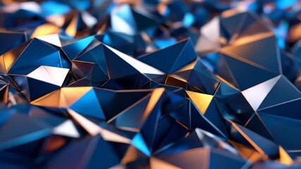 Abstract Low Poly Animation with Elegant Blue and Gold Metallic Design for Backgrounds - Powered by Adobe