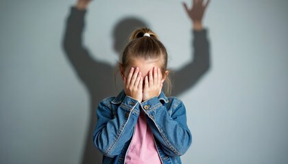 A little girl hides her face in fear and is humiliated and punished by her father and family