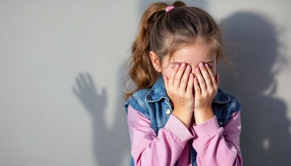 A little girl hides her face in fear and is humiliated and punished by her father and family