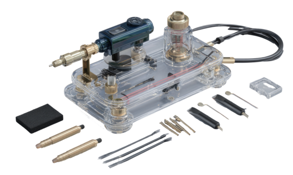 Transparent crafting tool kit with various attachments