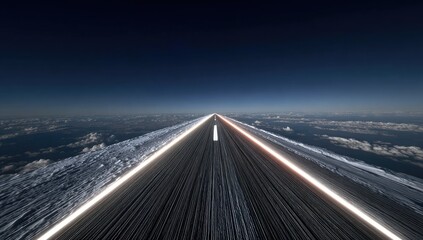 Highway stretching into vast, cloudy sky