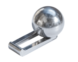 Polished metallic sphere on a metal support