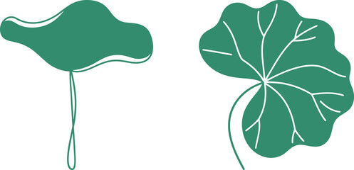 Set of lotus leaf illustrations. Two green vector drawings of lotus leaves in different styles, perfect for nature, floral, or peaceful designs.