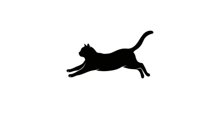 Silhouette of a black cat in mid air with its tail raised captured in a dynamic pose