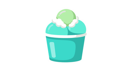Stylized illustration of a teal green snowball in a winter coat with a fluffy white collar