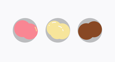 Three plates with colorful macarons in pink yellow and brown arranged in a row on a white background