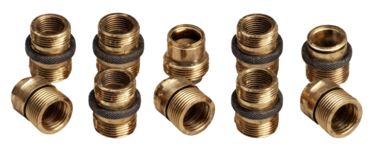 Assortment of brass plumbing fittings with o-rings