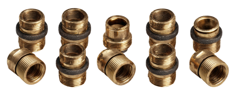 Assortment of brass plumbing fittings with o-rings