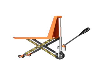 Heavy Duty Hydraulic Pallet Truck for Efficient Supply Chain Management: Isolated 3D Illustration of Orange Industrial Lifting and Moving Equipment for Distribution and Storage Facilities, Warehouse