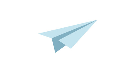 Simple light blue paper airplane soaring through the air on a clean white background