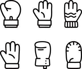 Obraz premium A set of various types of gloves icons. Mittens, boxing gloves and winter gloves for different purposes and seasons