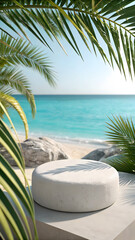palm tree on the beach, product podium, stone podium, beach product podium
